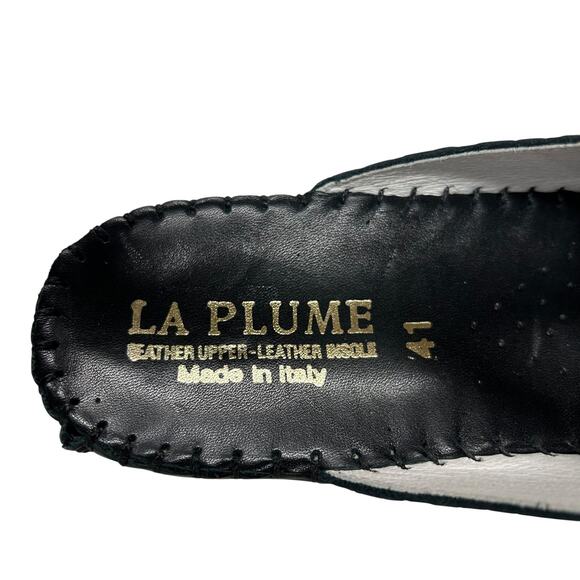 European Elegance Black Leather Rhinestone Buckle Sandals La Plume Italy 41 (10) - Picture 2 of 6